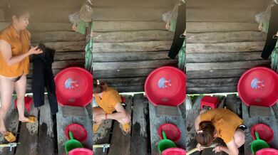 农村简陋的茅房偷拍少妇嘘嘘没纸檫直接拉水龙头过来洗鲍鱼